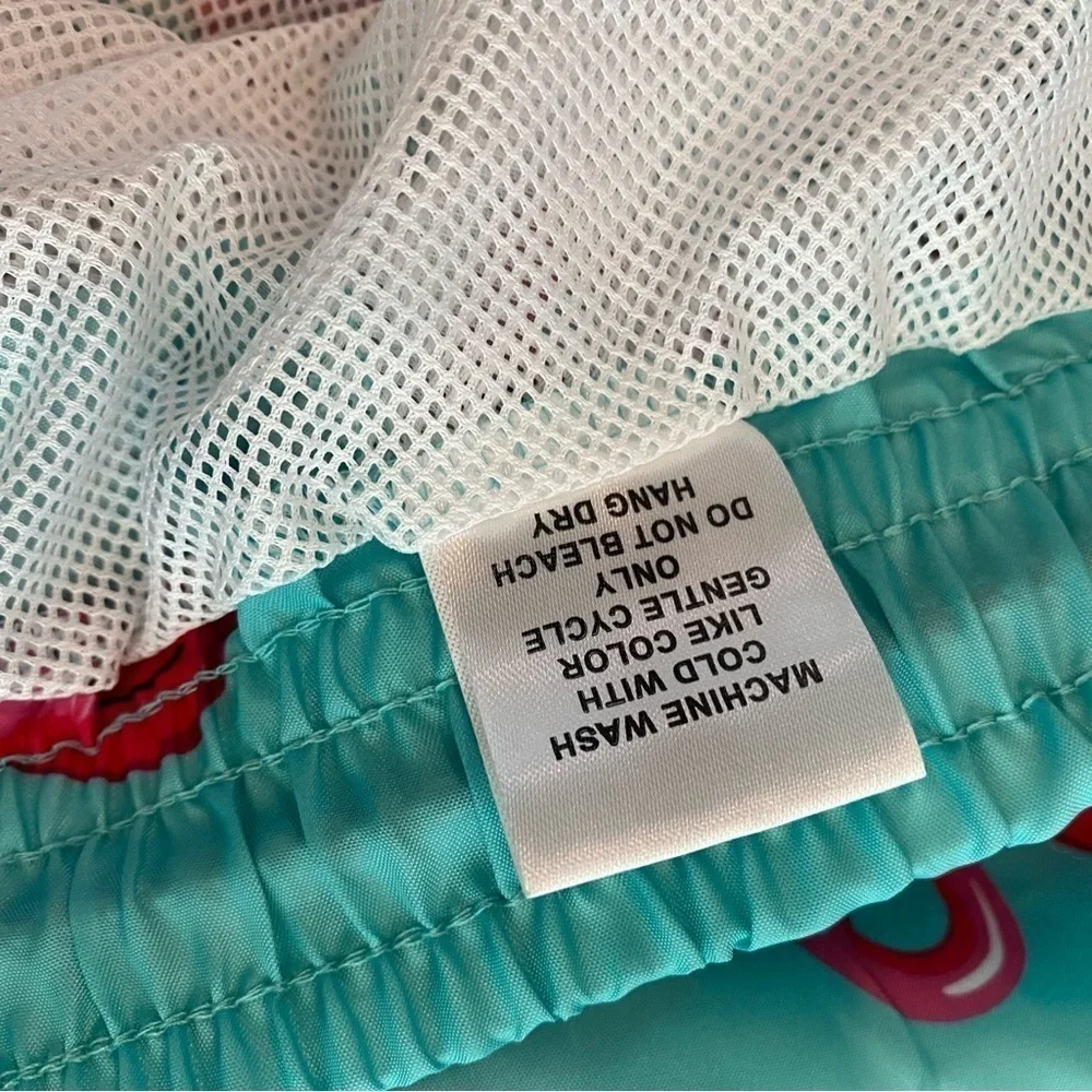 Oennea Mens Swim Trunks Aqua with Pink Flamingos - XL